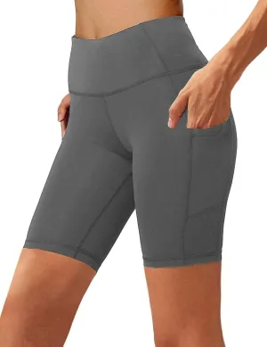 Aoliks Biker Shorts Women with Pockets - 8" High Waisted Tummy Control Running Workout Spandex Gym Volleyball Yoga Shorts