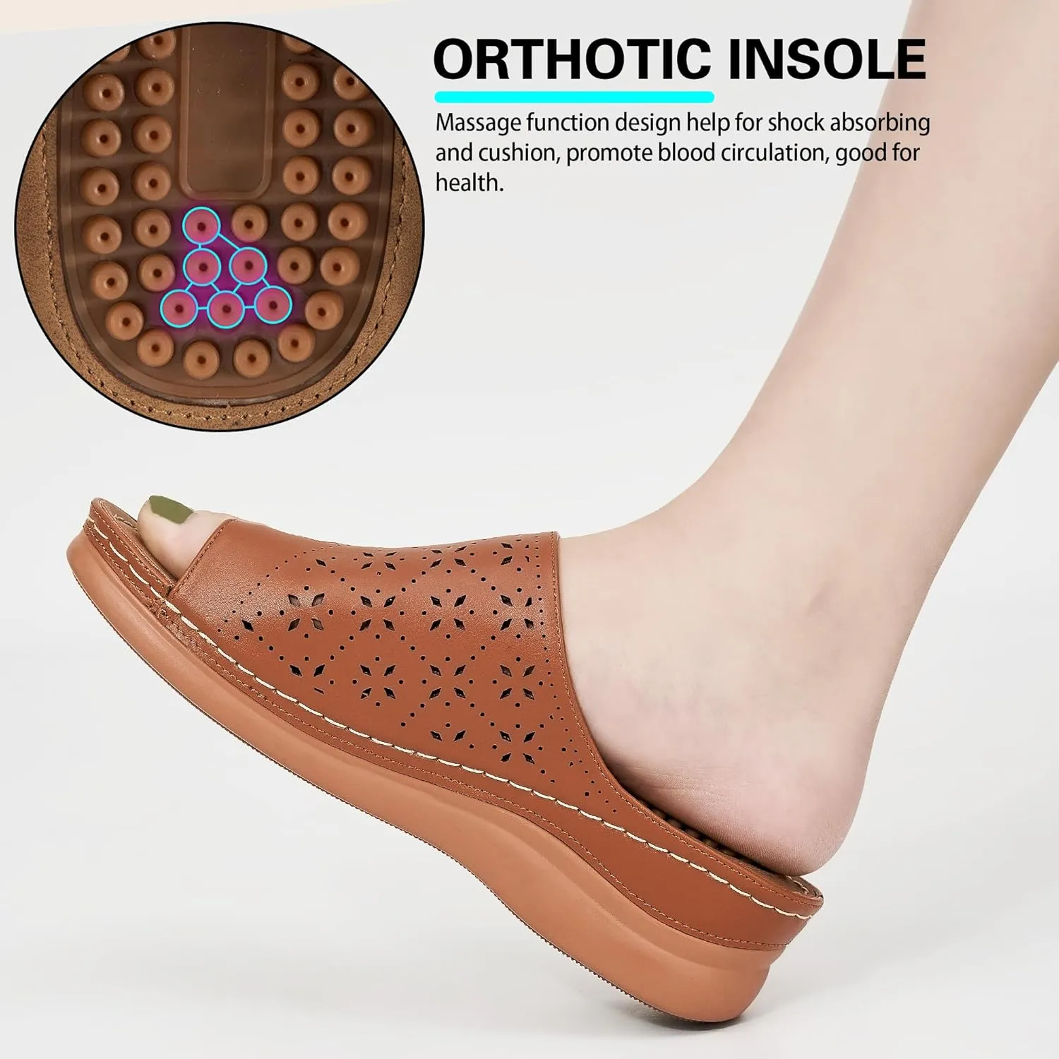 Aomigoct Sandals for Women Wedge Shoes: Double Flowers Decor Comfortable Orthopedic Sandals Womens Dressy Summer Flip Flops Casual Walking Wedges
