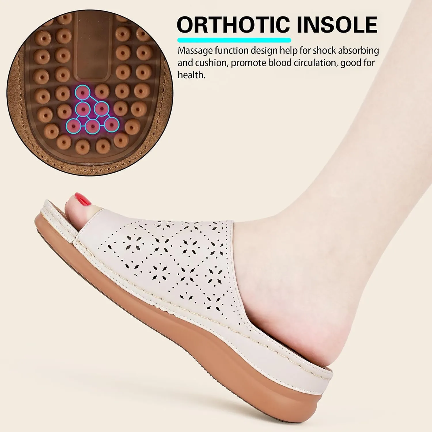 Aomigoct Sandals for Women Wedge Shoes: Double Flowers Decor Comfortable Orthopedic Sandals Womens Dressy Summer Flip Flops Casual Walking Wedges