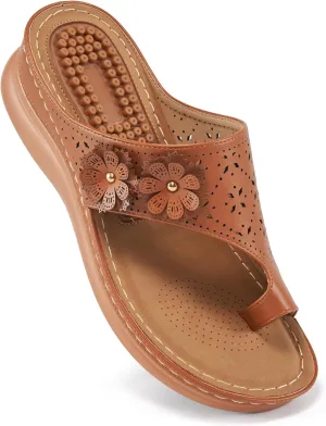 Aomigoct Sandals for Women Wedge Shoes: Double Flowers Decor Comfortable Orthopedic Sandals Womens Dressy Summer Flip Flops Casual Walking Wedges