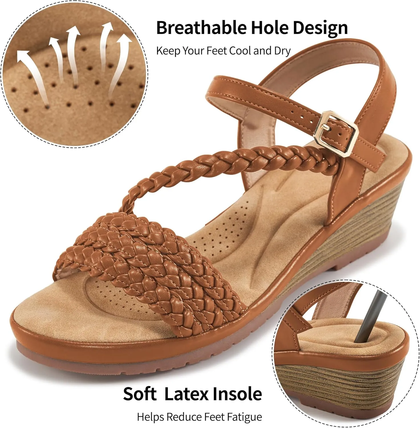 Aomigoct Wedge Sandals for Women Dressy: Comfortable Strappy Womens Platform Sandals - Casual Summer Wedding Walking Shoes