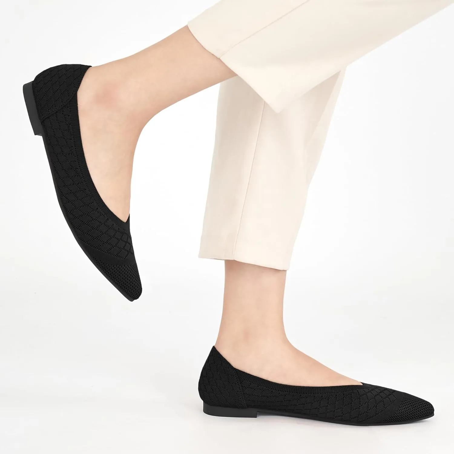 Aomigoct Womens Ballet Flats Dress: Comfortable Pointed Toe Knit Flat for Women - Casual Slip On Walking Shoes