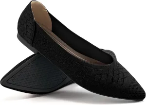 Aomigoct Womens Ballet Flats Dress: Comfortable Pointed Toe Knit Flat for Women - Casual Slip On Walking Shoes