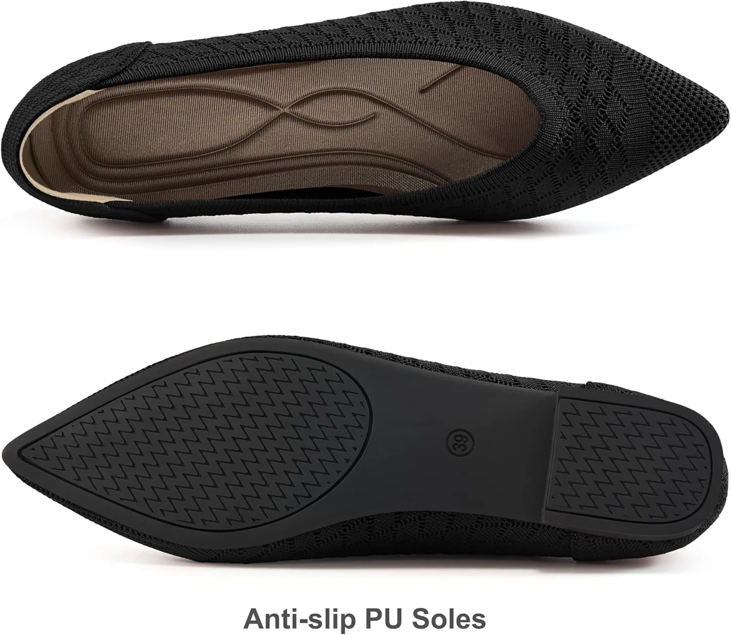 Aomigoct Womens Ballet Flats Dress: Comfortable Pointed Toe Knit Flat for Women - Casual Slip On Walking Shoes