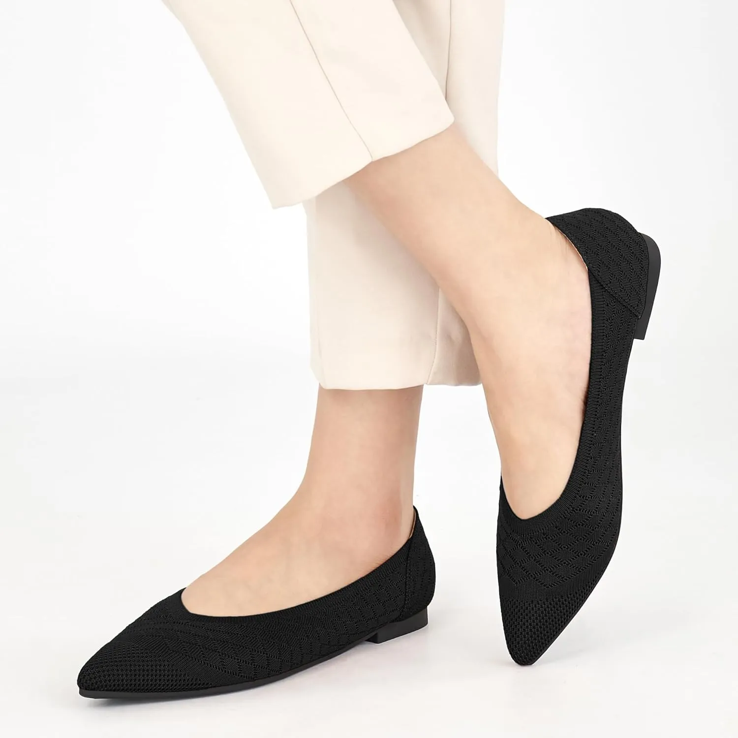 Aomigoct Womens Ballet Flats Dress: Comfortable Pointed Toe Knit Flat for Women - Casual Slip On Walking Shoes