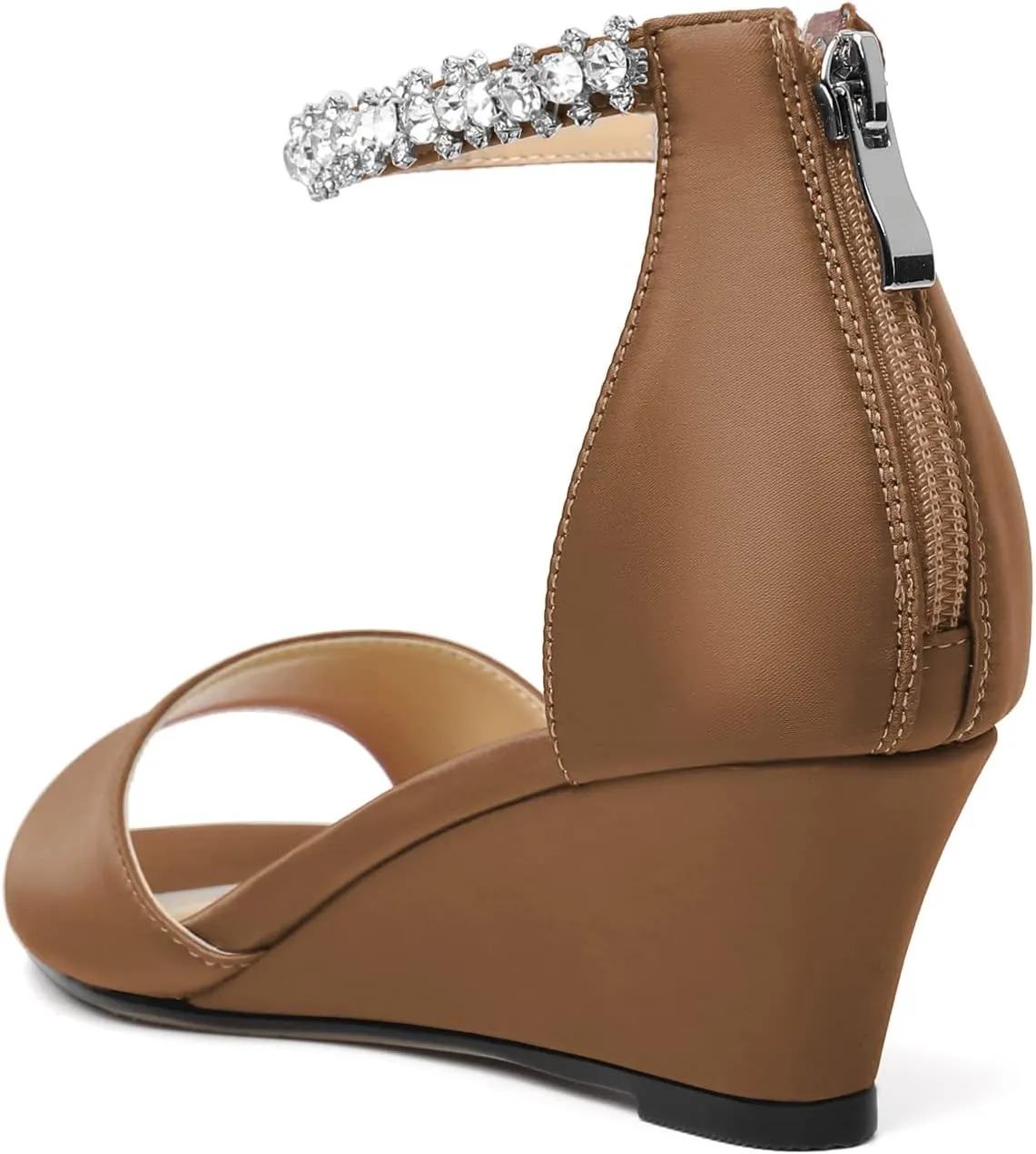 AUMOTED Women Wedge Sandals Peep Open Toe Mid Low Heel Slip-on Slingback Double Elastic Band Heeled Dress Summer Shoes 2 Inch