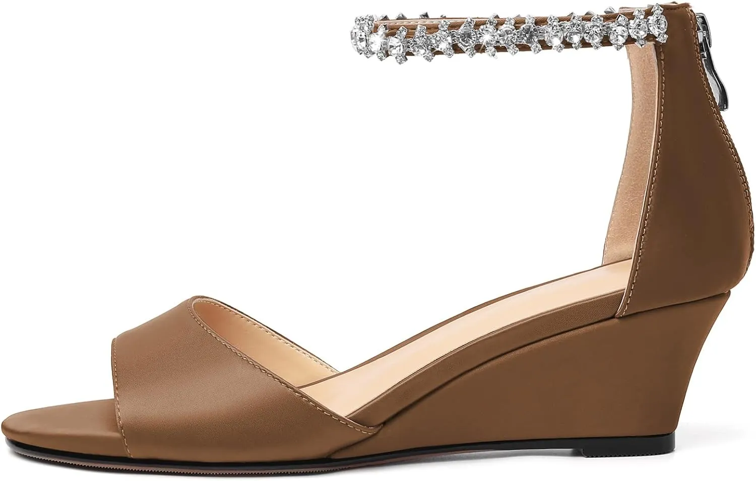 AUMOTED Women Wedge Sandals Peep Open Toe Mid Low Heel Slip-on Slingback Double Elastic Band Heeled Dress Summer Shoes 2 Inch