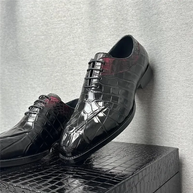 Authentic Real Crocodile Skin Square Toe Men Dress Oxfords Genuine Exotic Alligator Leather Male Lace-up Mixed Color Dress Shoes