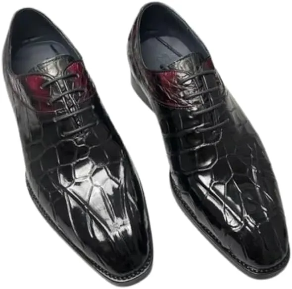 Authentic Real Crocodile Skin Square Toe Men Dress Oxfords Genuine Exotic Alligator Leather Male Lace-up Mixed Color Dress Shoes
