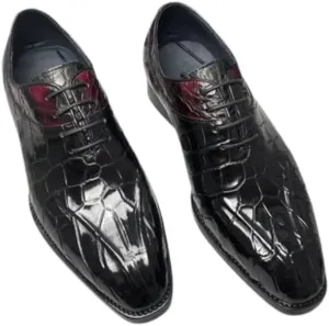 Authentic Real Crocodile Skin Square Toe Men Dress Oxfords Genuine Exotic Alligator Leather Male Lace-up Mixed Color Dress Shoes