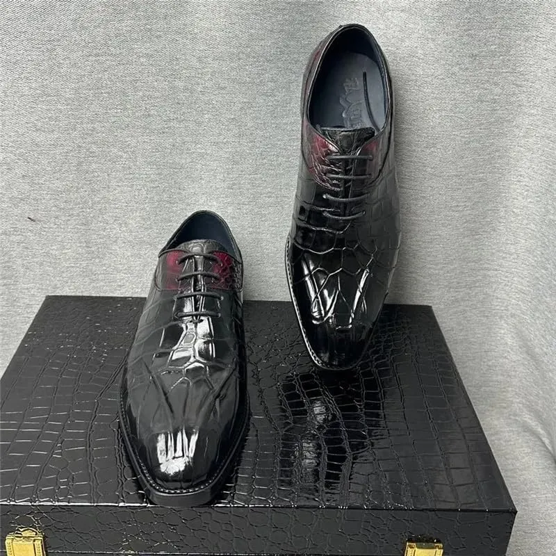 Authentic Real Crocodile Skin Square Toe Men Dress Oxfords Genuine Exotic Alligator Leather Male Lace-up Mixed Color Dress Shoes