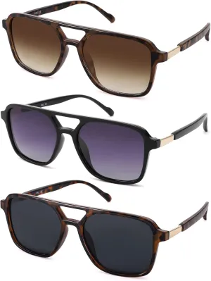 AZorb 3Pack Retro Square Aviator Sunglasses for Women Men - Trendy Rectangle Flat Aviator Sun Glasses Vintage Shades