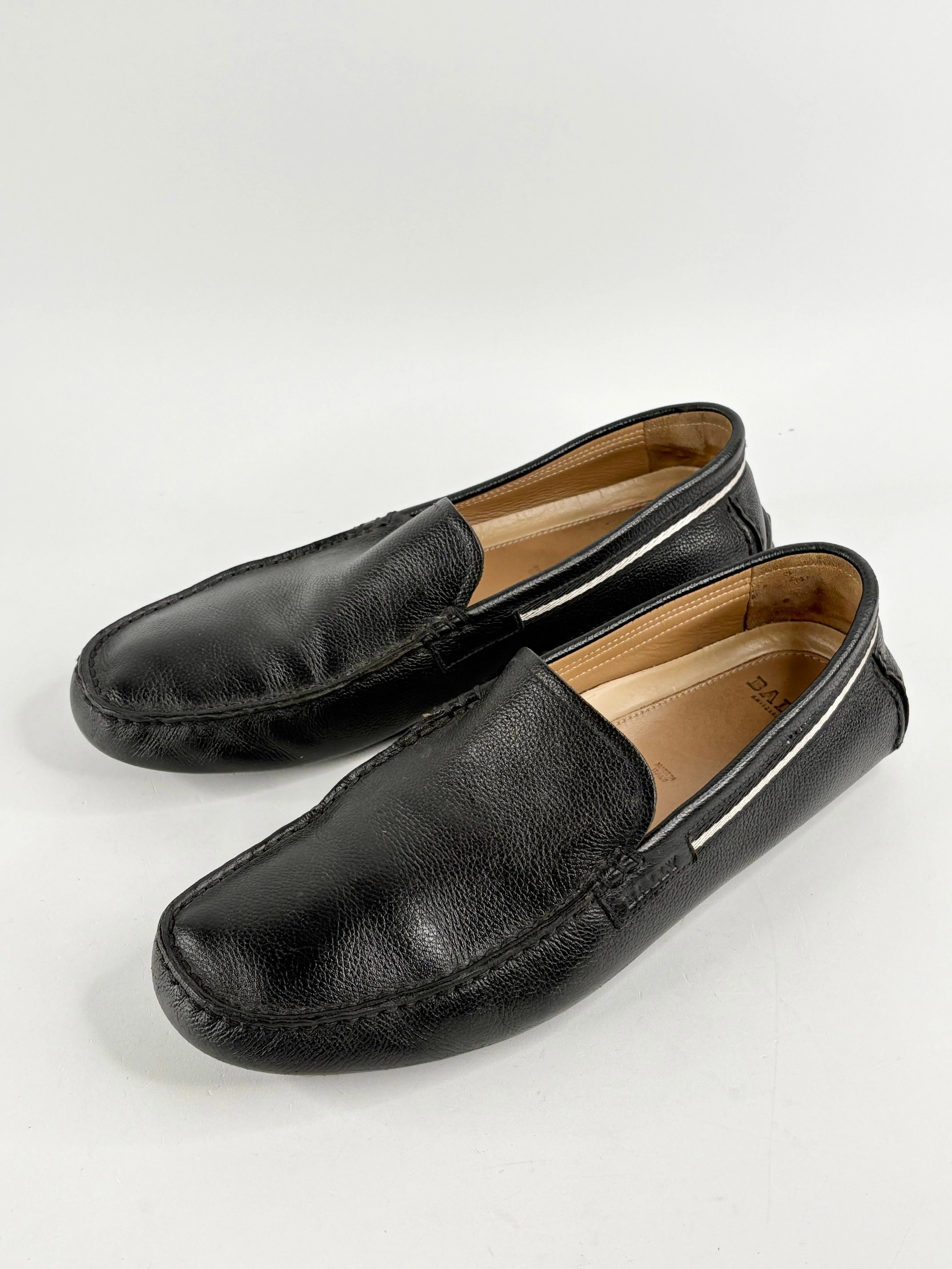 Bally Black Grained Leather 'Trupo' Loafers - 10.5