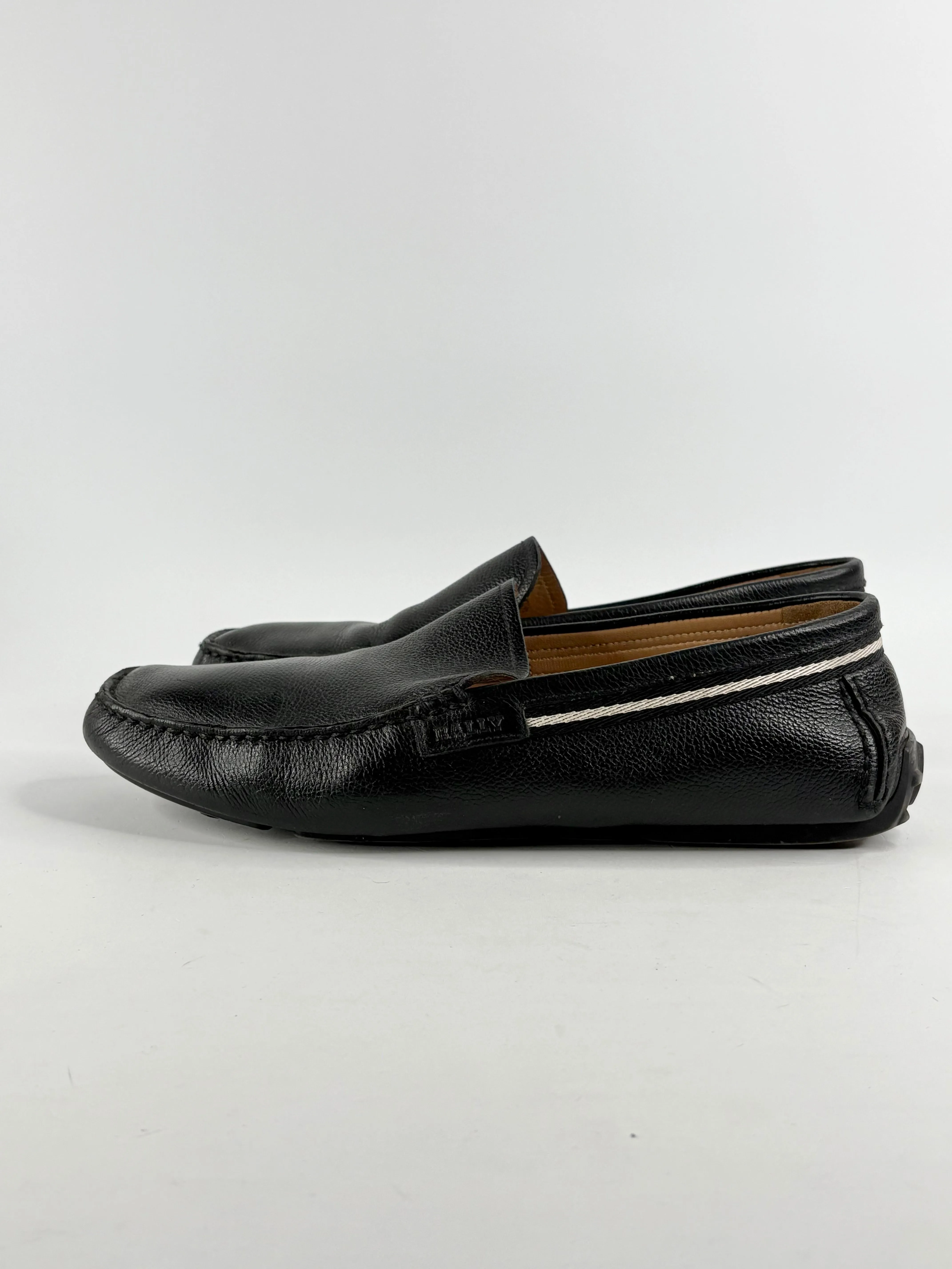 Bally Black Grained Leather 'Trupo' Loafers - 10.5