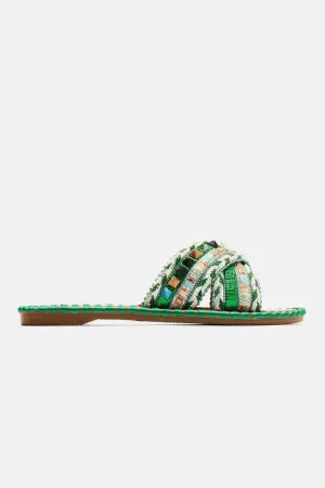 BAMBOO Womens Open Round Toe Cross Straps Beaded Slides Array-02