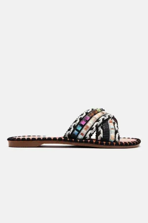 BAMBOO Womens Open Round Toe Cross Straps Beaded Slides Array-02