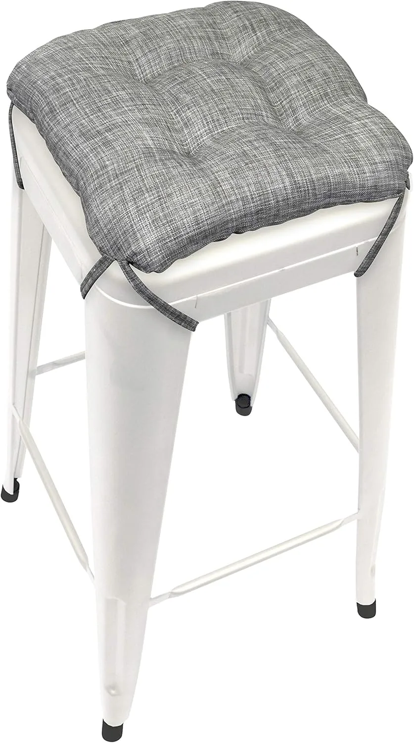 Barnett Home Decor Hayden Grey Square Bar Stool Cushion with Ties - for 12" Metal Industrial Barstools - 12" Tolix-Style Counter-Height Chairs - Latex Foam Fill, Machine Washable