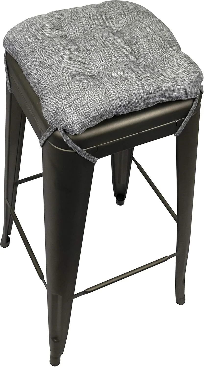 Barnett Home Decor Hayden Grey Square Bar Stool Cushion with Ties - for 12" Metal Industrial Barstools - 12" Tolix-Style Counter-Height Chairs - Latex Foam Fill, Machine Washable