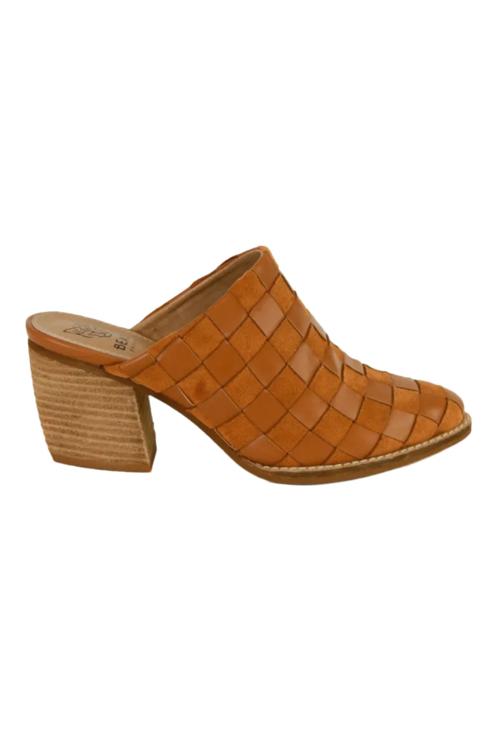 Beast Fashion Woven Checkerboard Block Heel Mule Shoes