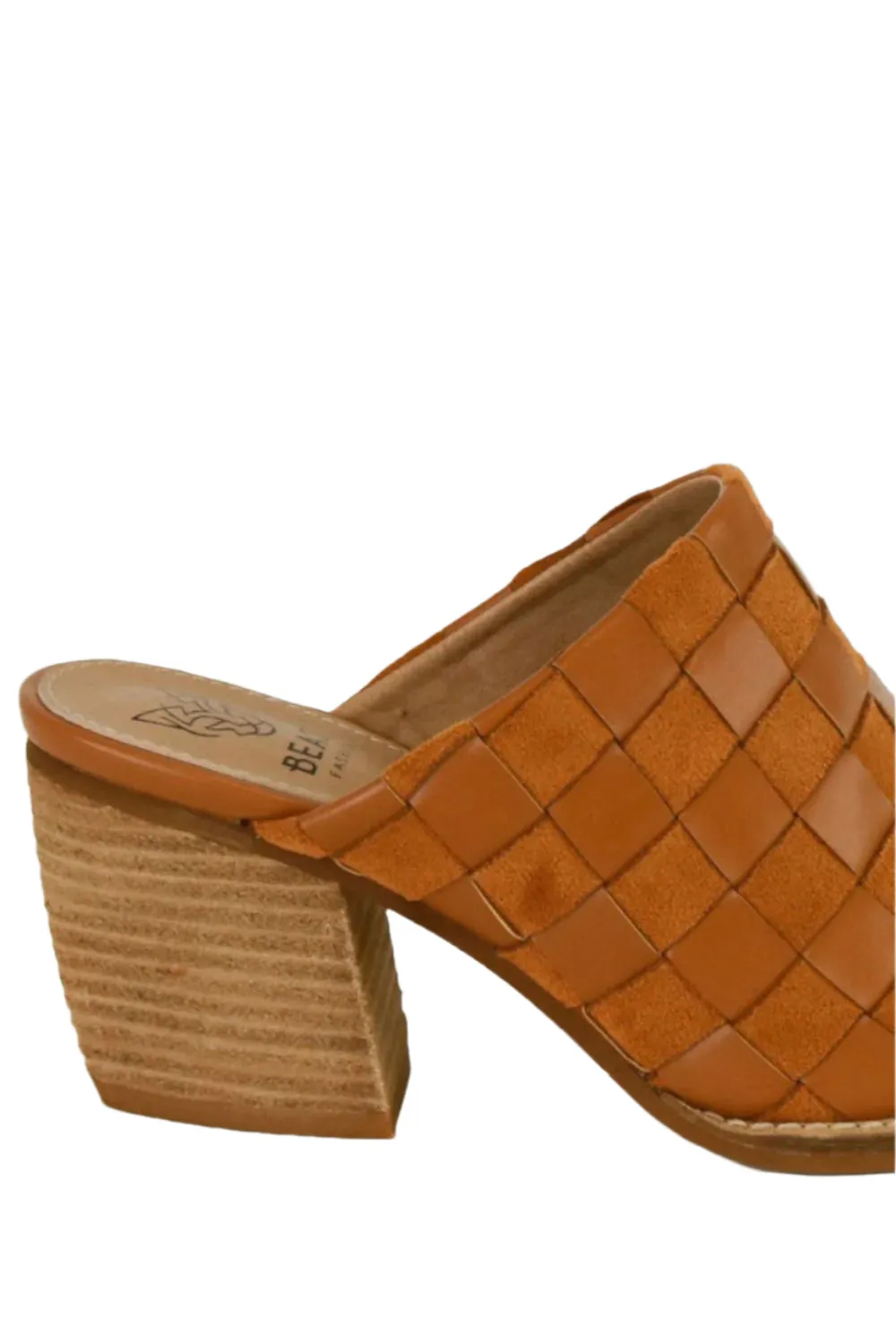 Beast Fashion Woven Checkerboard Block Heel Mule Shoes