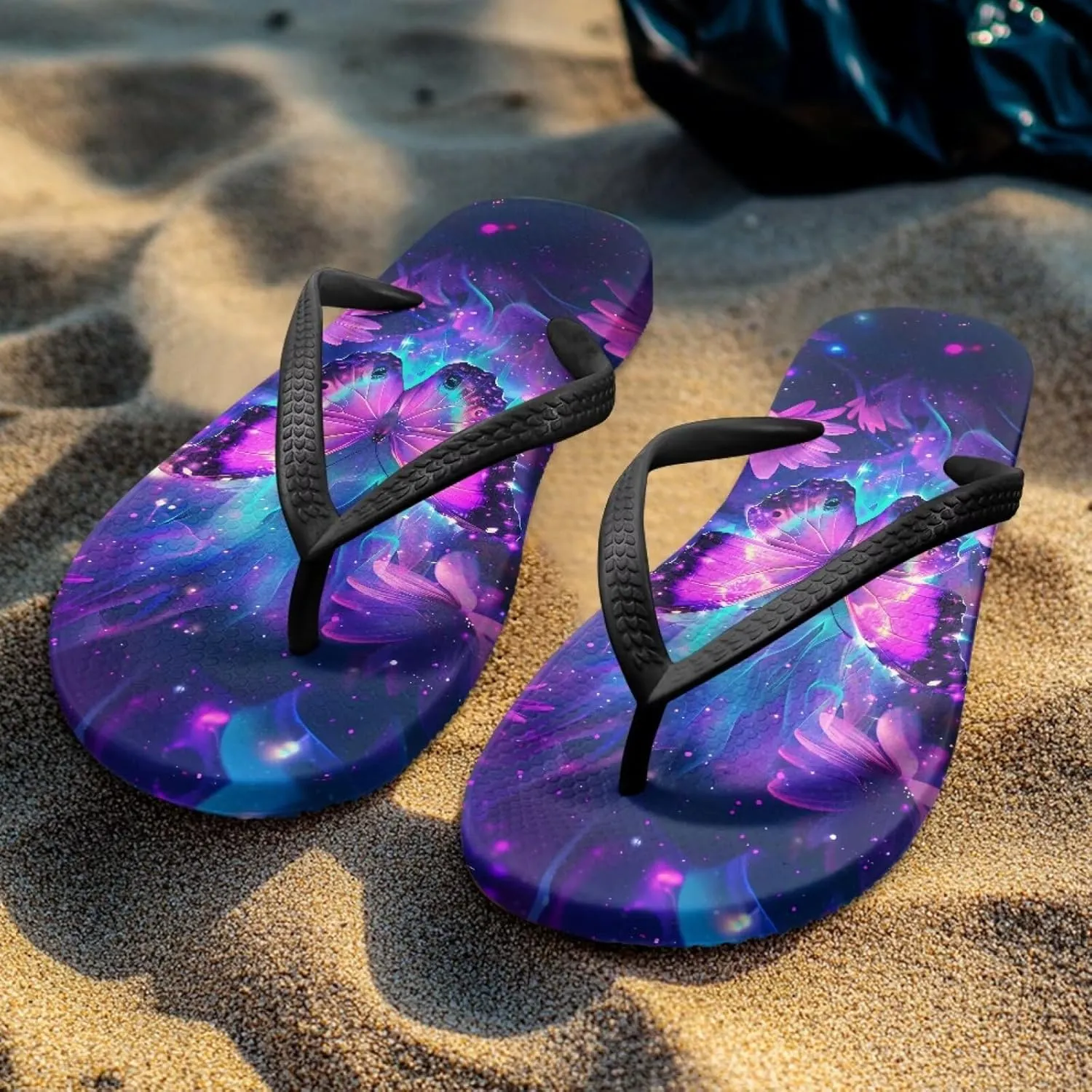 Bee Dragonfly Print Walking Flip Flops Shower Shoes for Women Beach Flat Sandals Thong Slippers