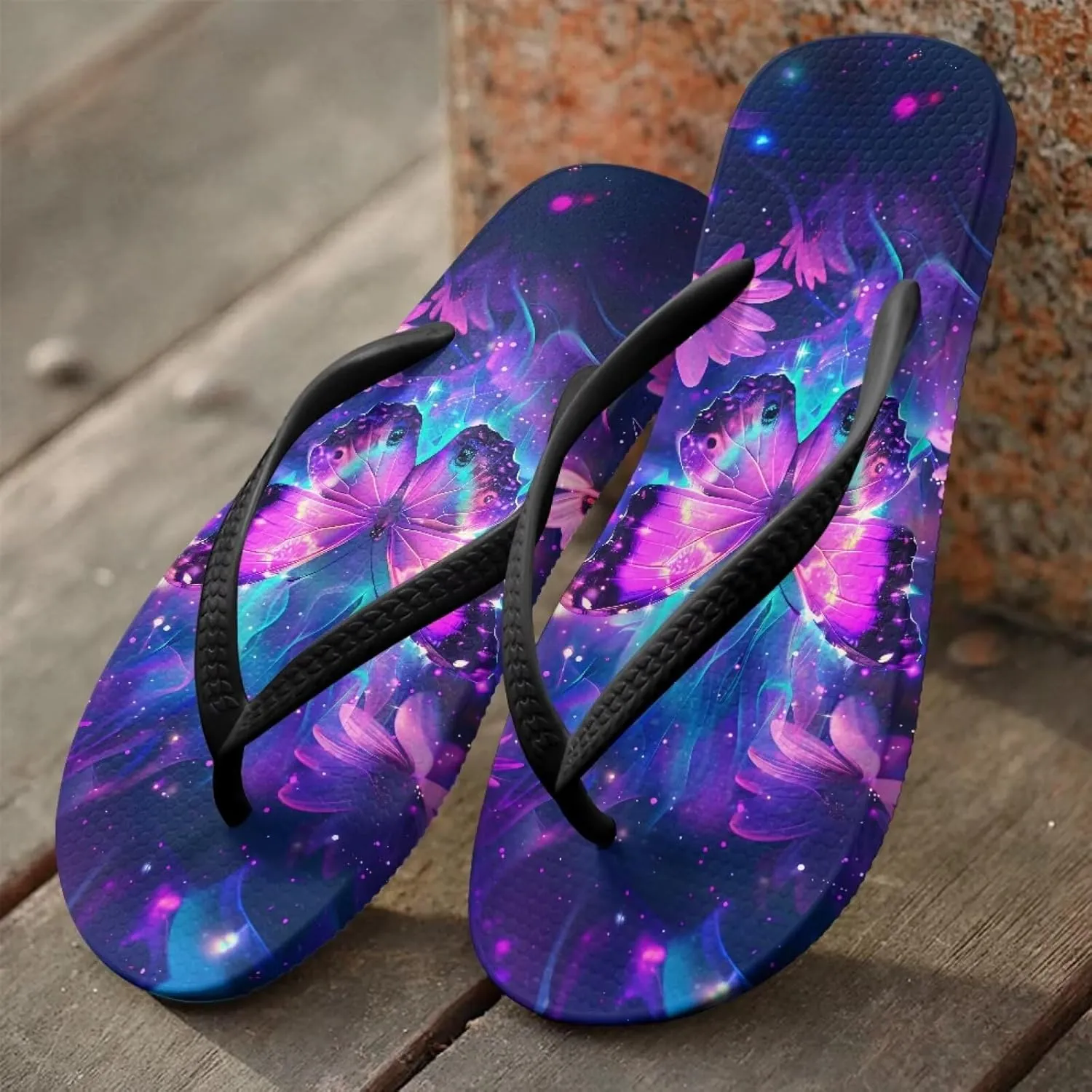 Bee Dragonfly Print Walking Flip Flops Shower Shoes for Women Beach Flat Sandals Thong Slippers
