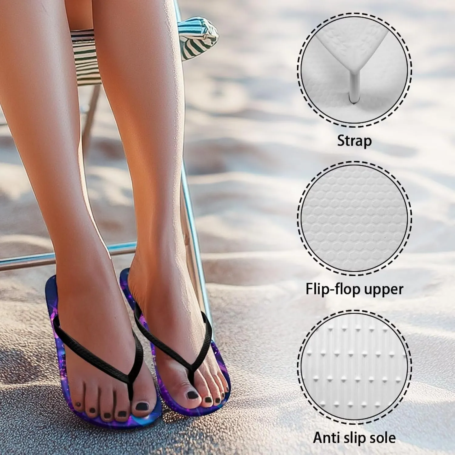 Bee Dragonfly Print Walking Flip Flops Shower Shoes for Women Beach Flat Sandals Thong Slippers