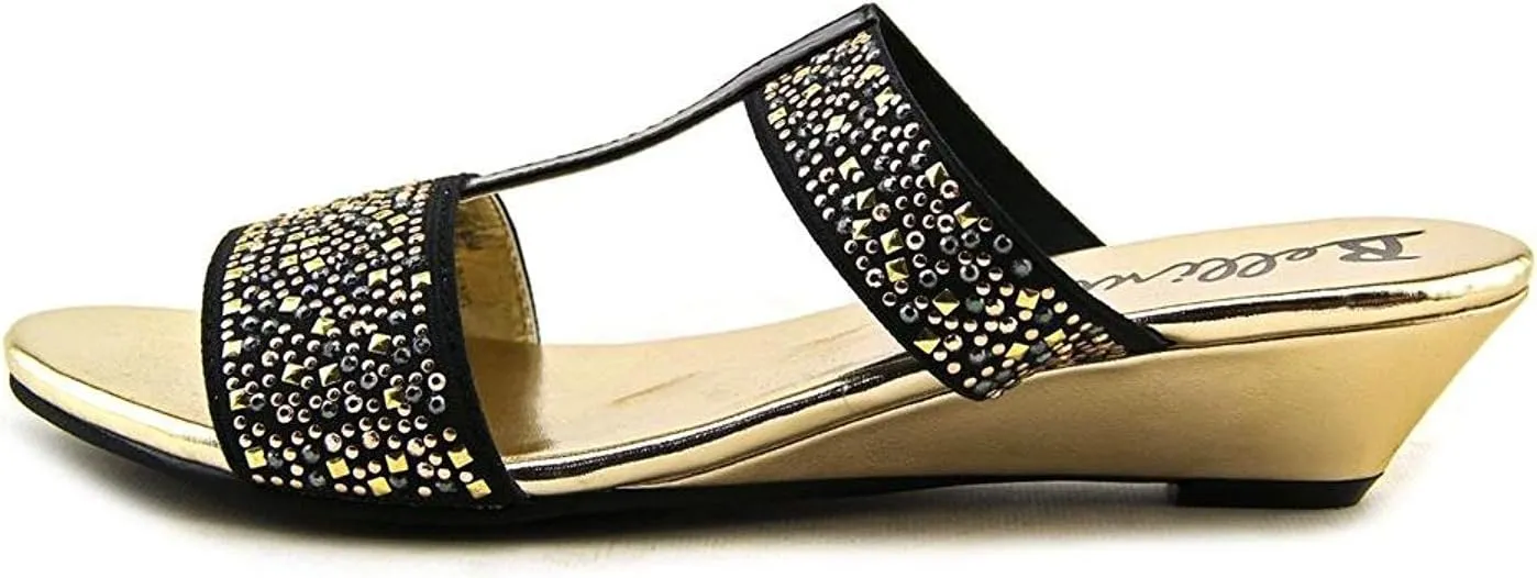 Bellini Flavor Women's Open-Toe T-Strap Elastic Studded Gold Sandal