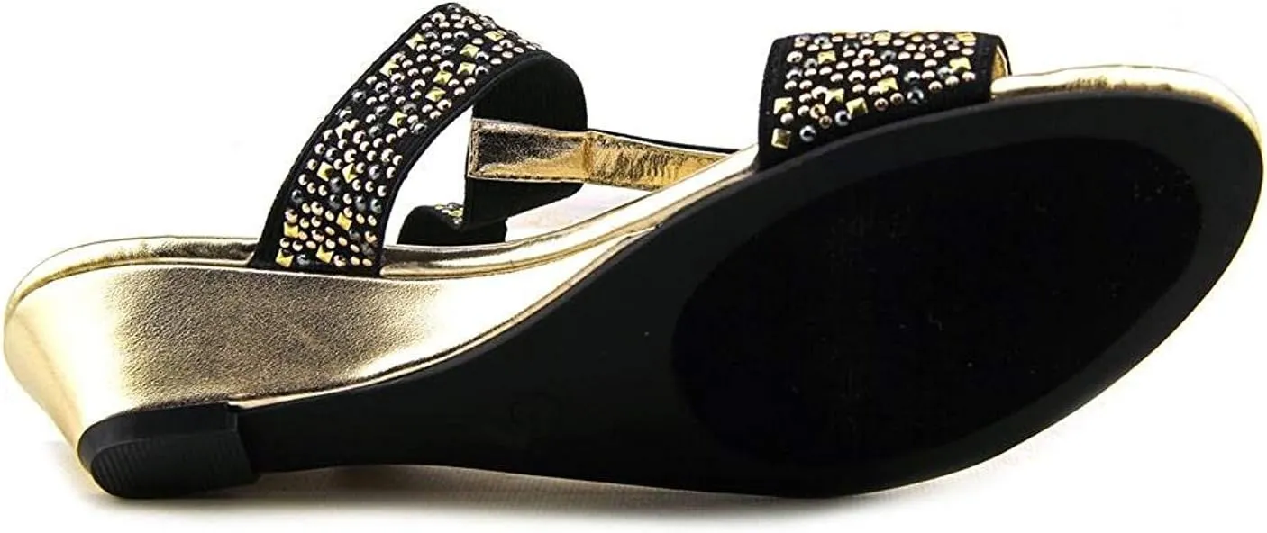 Bellini Flavor Women's Open-Toe T-Strap Elastic Studded Gold Sandal