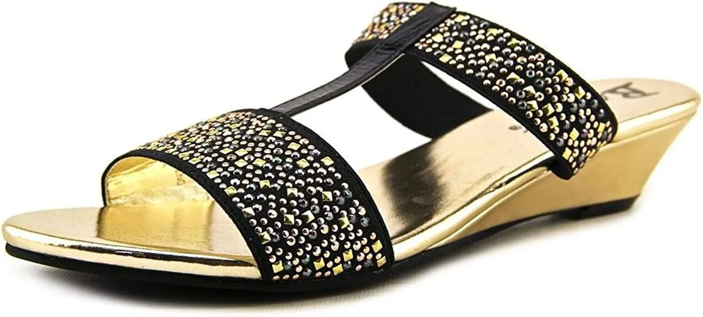 Bellini Flavor Women's Open-Toe T-Strap Elastic Studded Gold Sandal