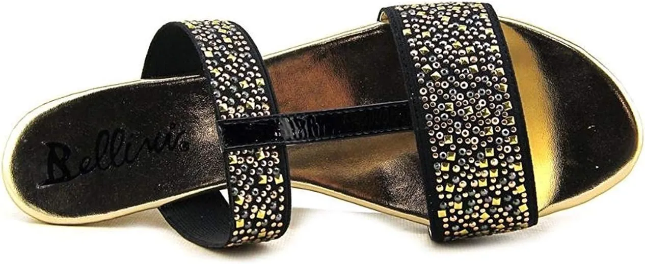 Bellini Flavor Women's Open-Toe T-Strap Elastic Studded Gold Sandal