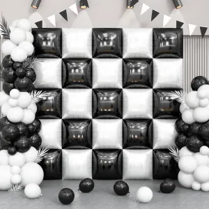 Black and White Square Foil Balloon Wall, 25 PCS Double Sided Checkered Mylar Balloons Flat Square Balloon Backdrop for Checkerboard Racing Themed Birthday Party Background Decoration