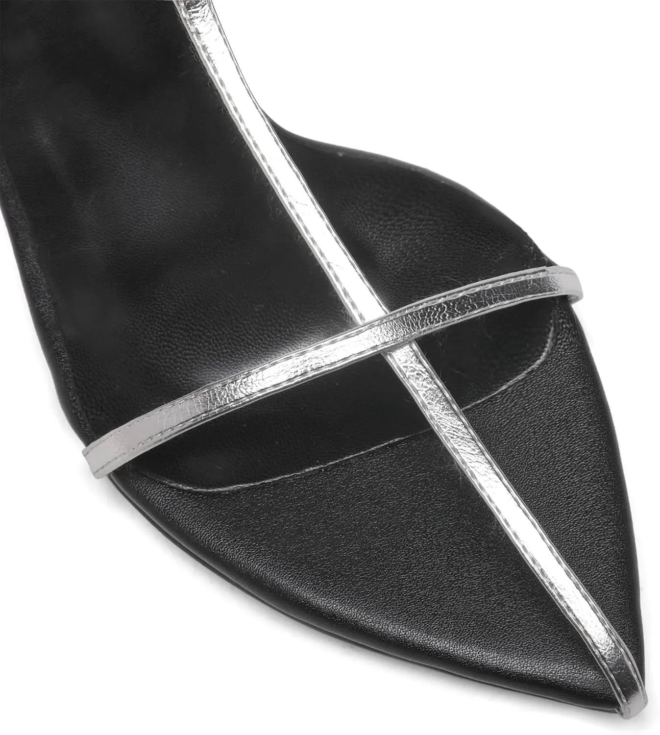 Black Flat Sandals for Women Adjustable Metallic Buckle Ankle Strap Slide Sandals Comfortable Pointed Open Toe Slip on Sandal