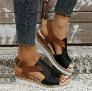 Black Orthopedic Wedge Sandals for Women 2025 Summer Dressy Flat Open Toe Ankle Strap Espadrilles Sandals Boho Comfortable Casual Strappy Slip on Wedges Shoes