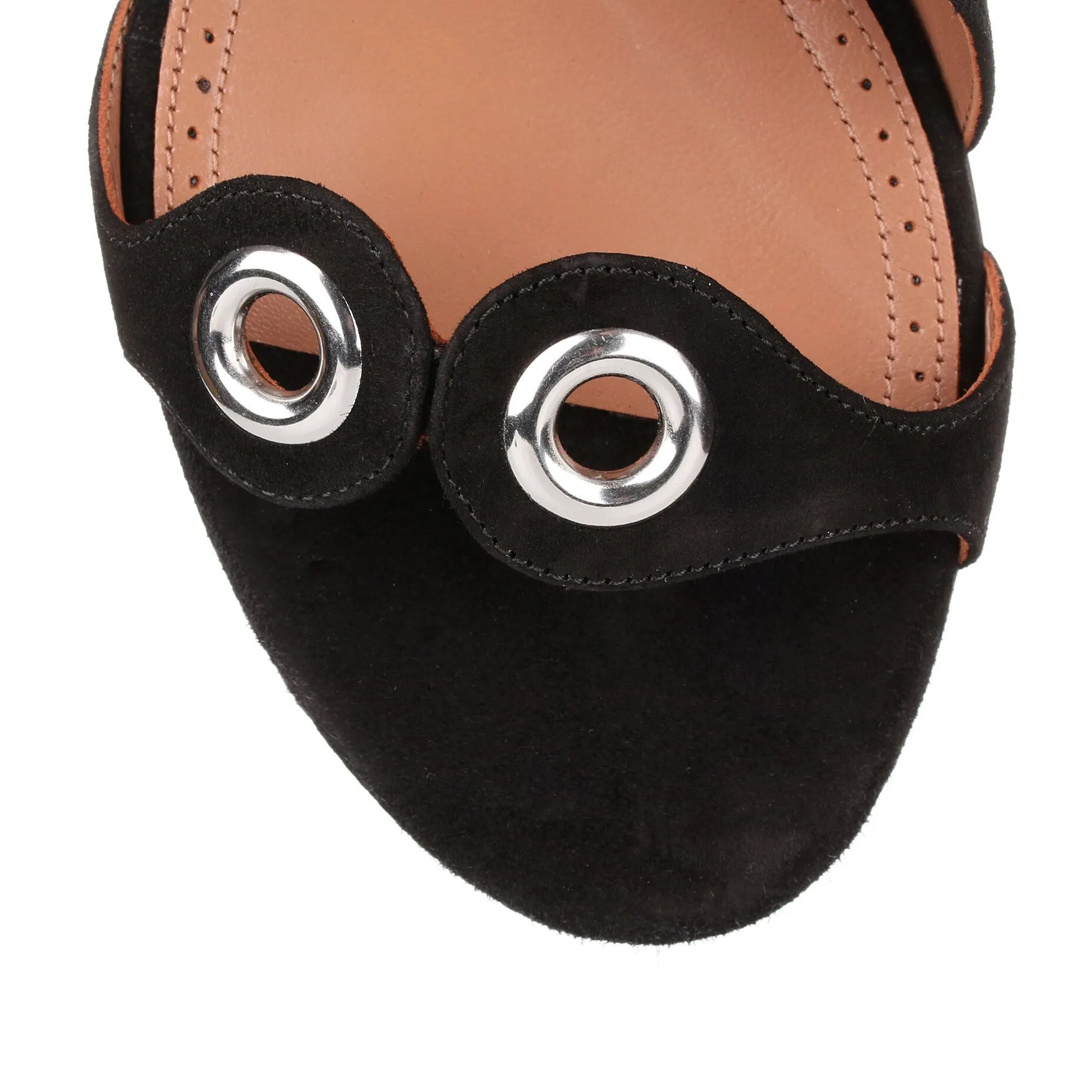 Black suede eyelet sandal