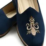 Blue Suede Velvet Zardozi Embroidery Shoes