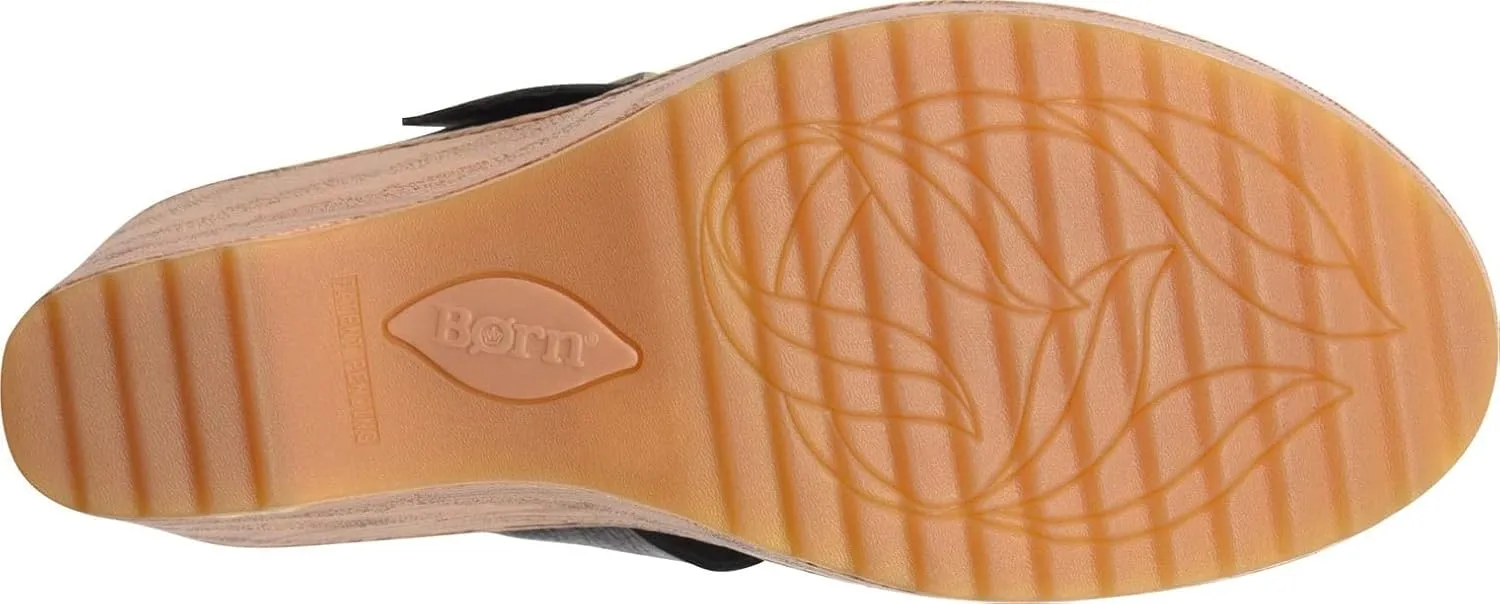 BORN Womens Buckle Leather Wedge Sandals
