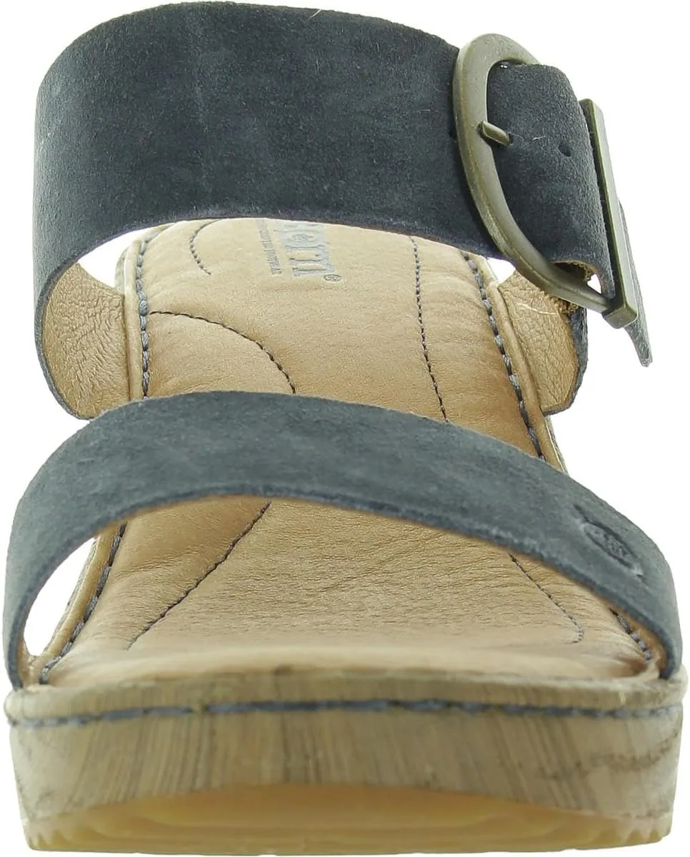 BORN Womens Buckle Leather Wedge Sandals