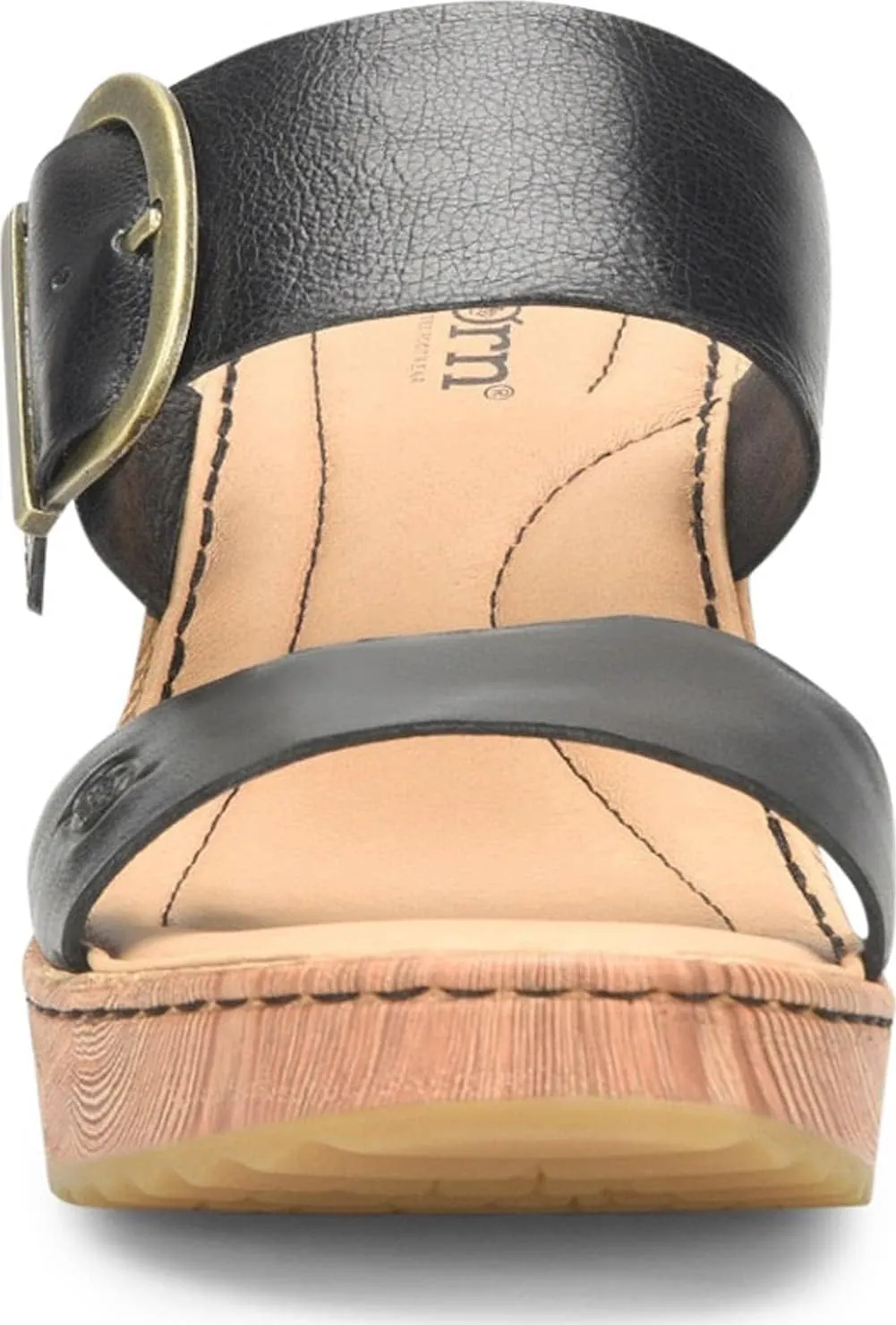 BORN Womens Buckle Leather Wedge Sandals