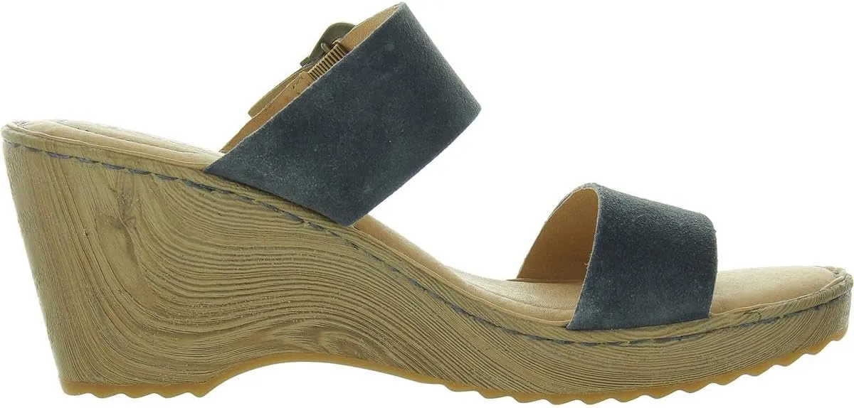 BORN Womens Buckle Leather Wedge Sandals