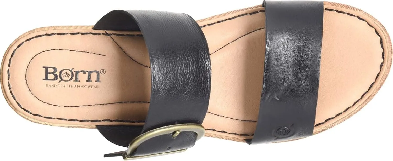BORN Womens Buckle Leather Wedge Sandals