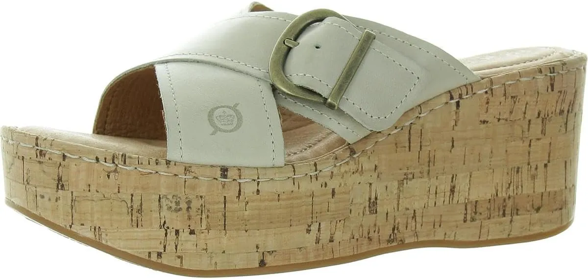 BORN Womens Buckle Leather Wedge Sandals
