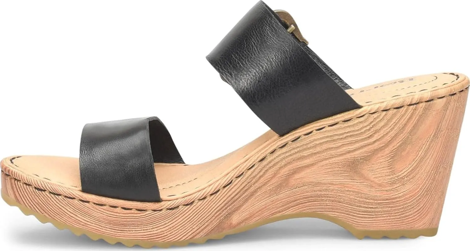 BORN Womens Buckle Leather Wedge Sandals