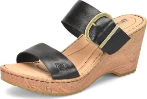 BORN Womens Buckle Leather Wedge Sandals