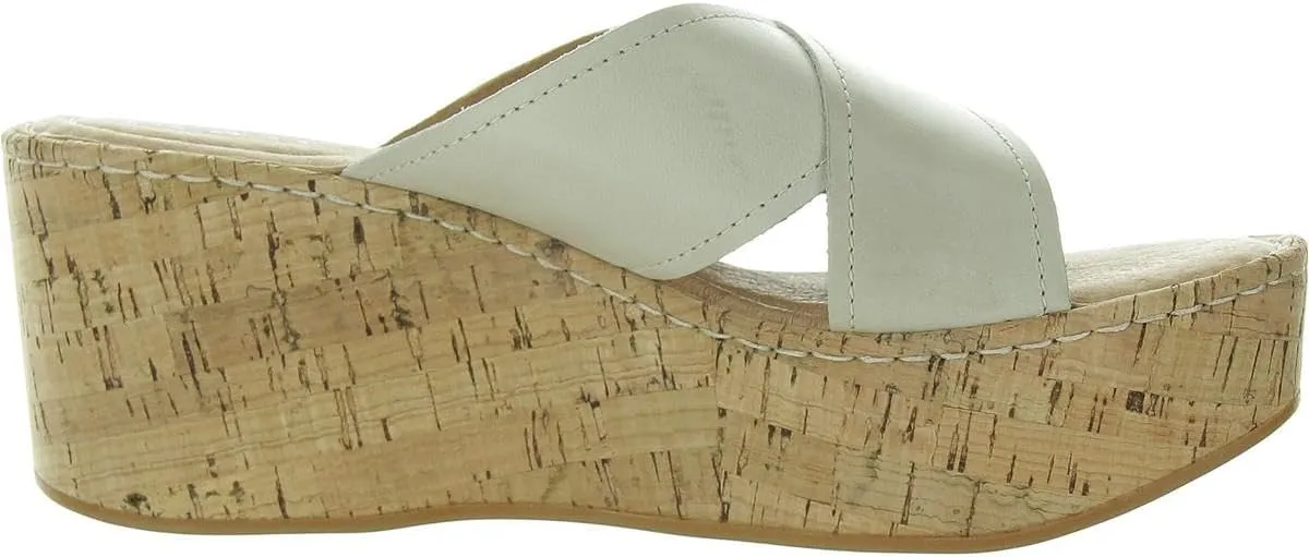 BORN Womens Buckle Leather Wedge Sandals