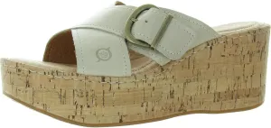 BORN Womens Buckle Leather Wedge Sandals