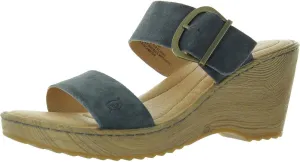 BORN Womens Buckle Leather Wedge Sandals