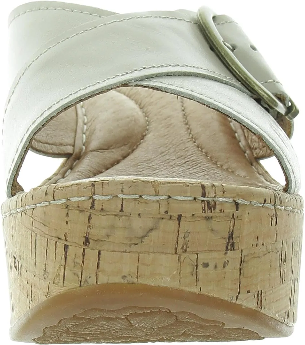 BORN Womens Buckle Leather Wedge Sandals