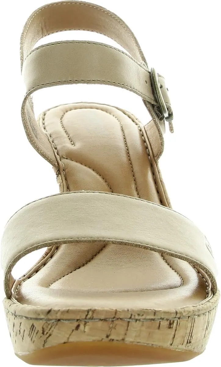 BORN Womens Cork Leather Wedge Sandals