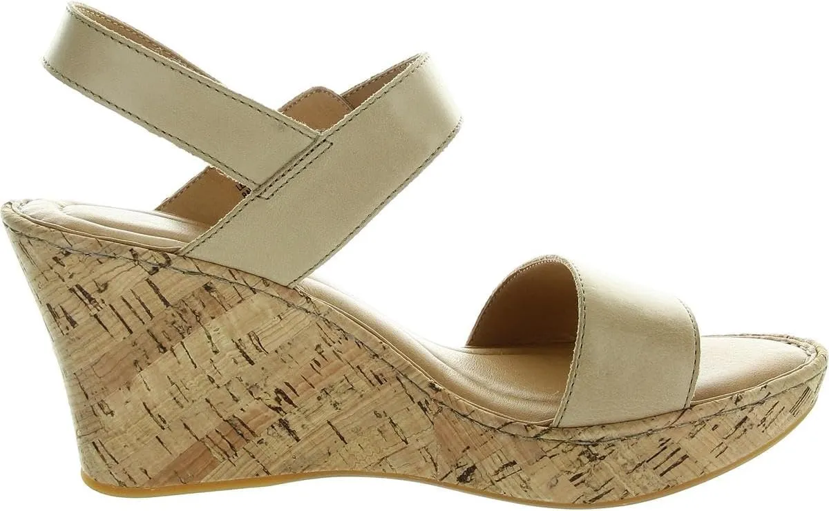 BORN Womens Cork Leather Wedge Sandals